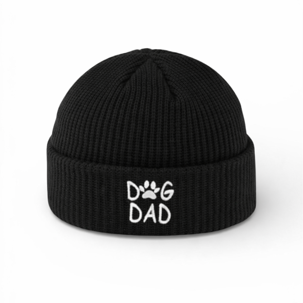 Dog Dad Beanie Hat Black Navy Beige Red Blue Khaki