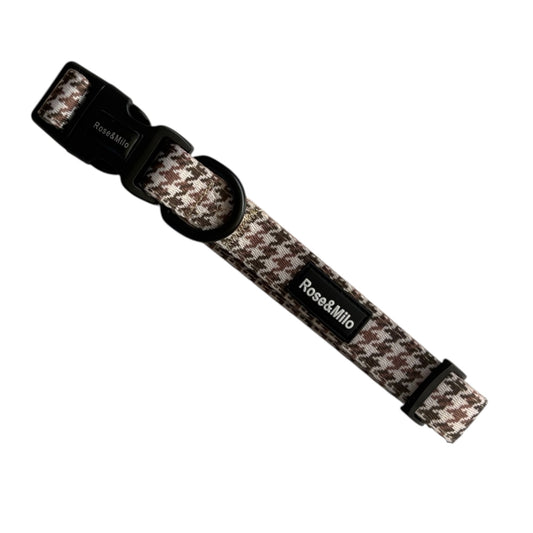 Beige Houndstooth Adjustable Dog Collar