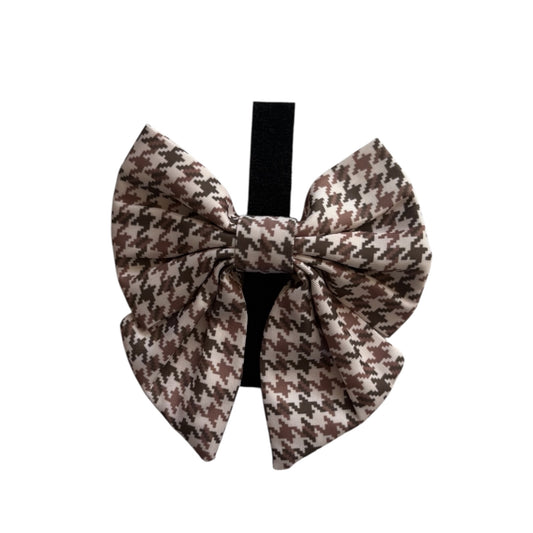 Beige Houndstooth Dog Sailor Bow