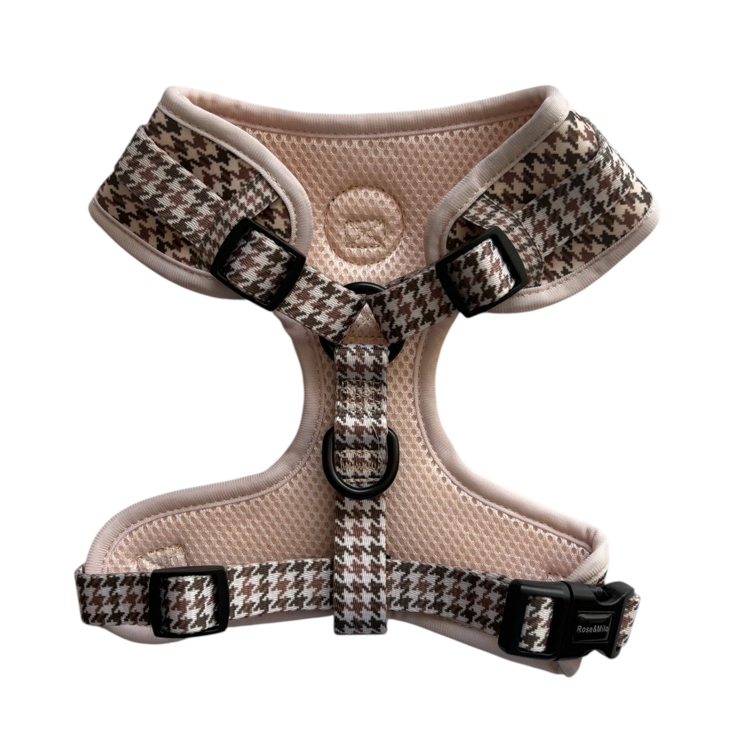 Beige Houndstooth Adjustable Dog Harness
