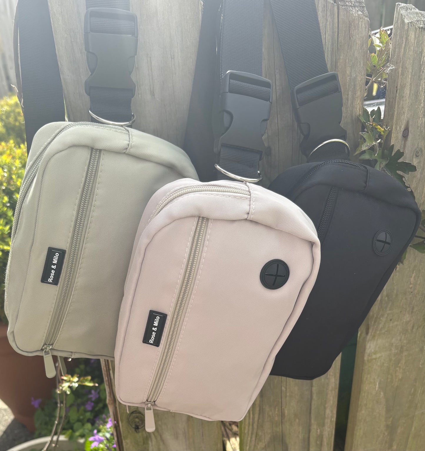 Essential Dog Walking Cross Body/Bum Bag Black Beige Sage Green