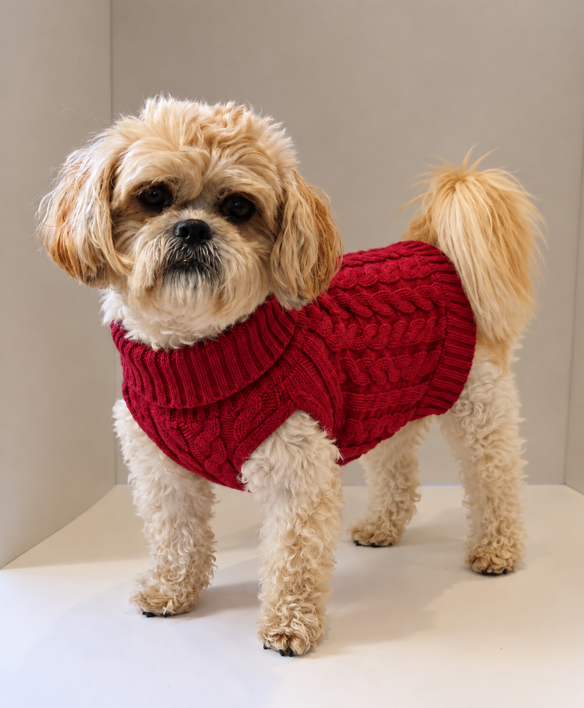Luxury Cable Knit Dog Jumper Berry & Beige