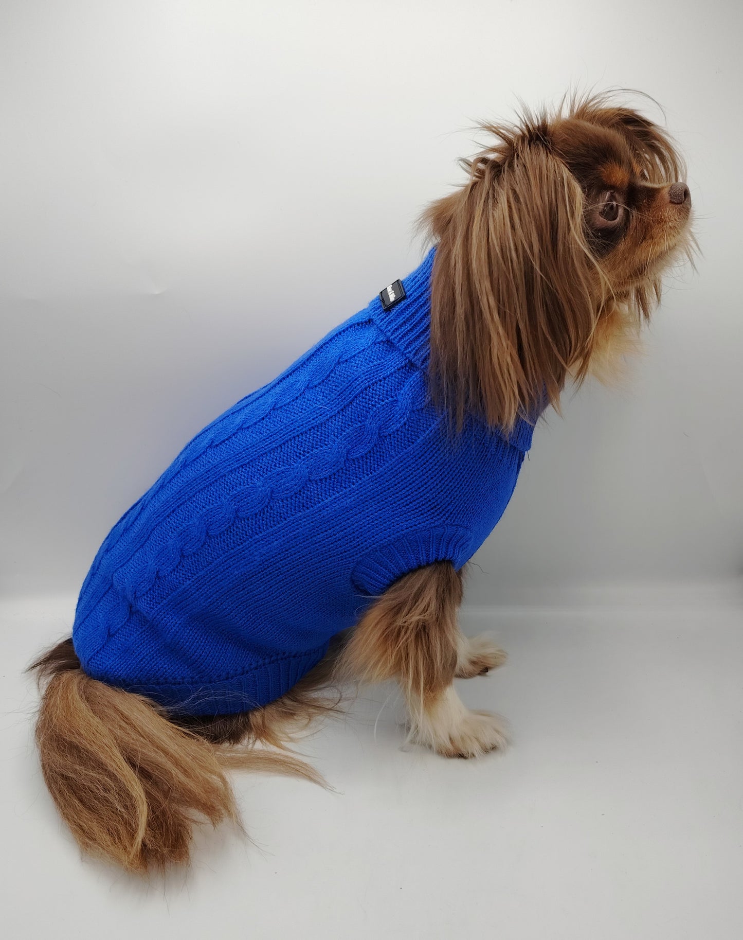 Fine Knit Cable Dog Jumper Bright Blue