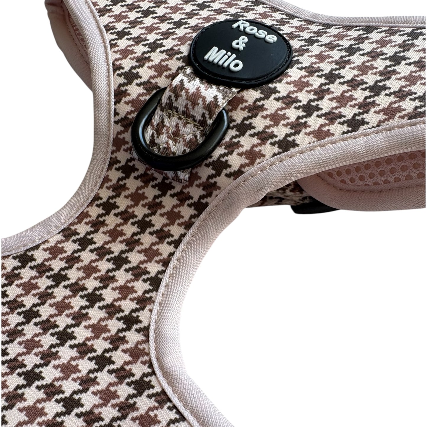 Beige Houndstooth Adjustable Dog Harness