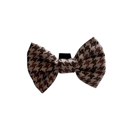 Beige Houndstooth Dog Bow Tie Small & Large