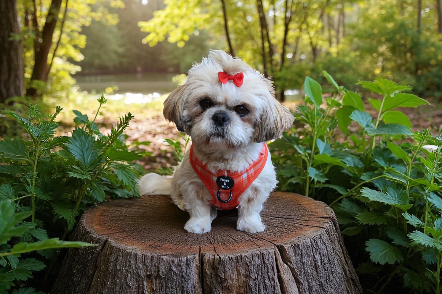 Orange Plaid Adjustable Dog Harness