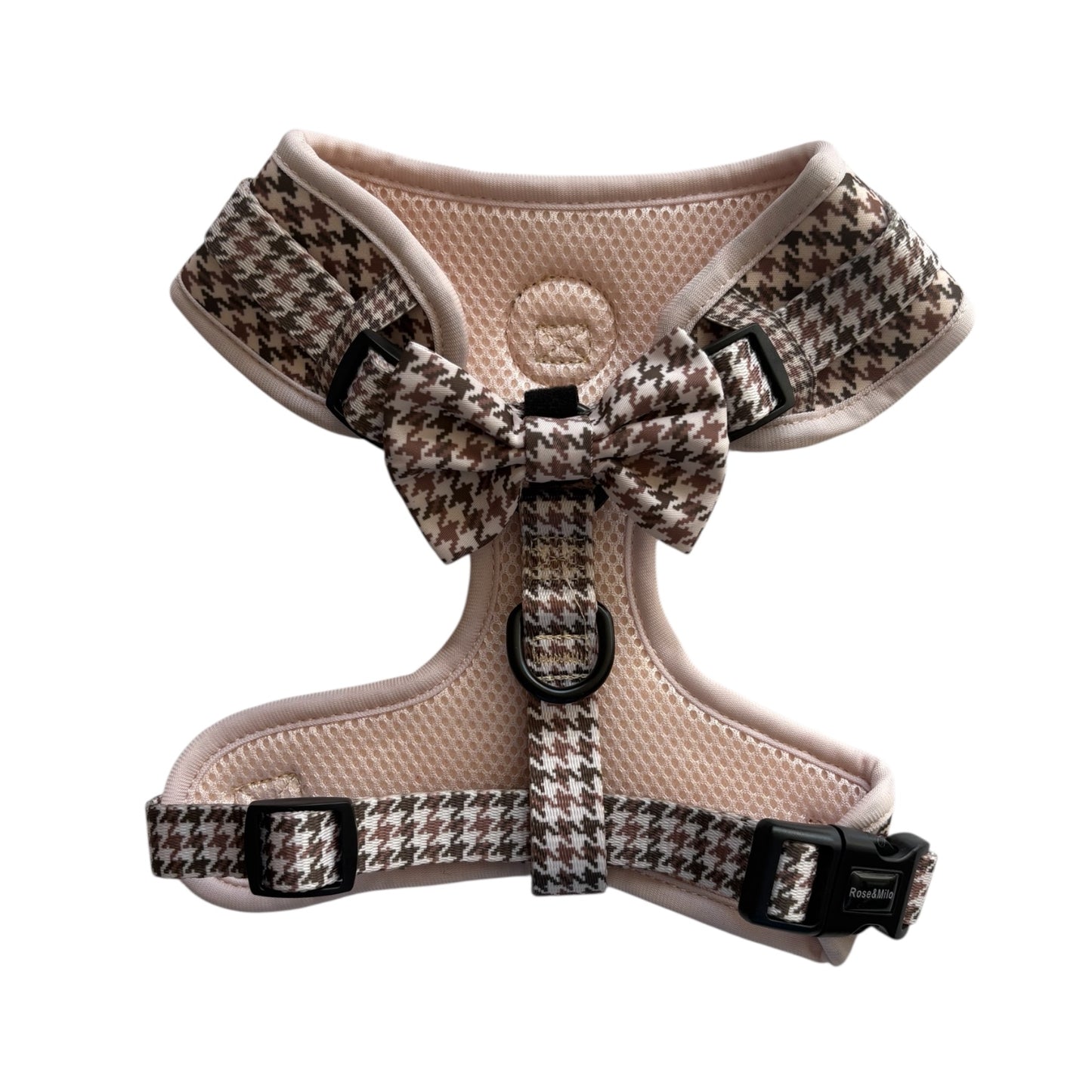 Beige Houndstooth Adjustable Dog Harness