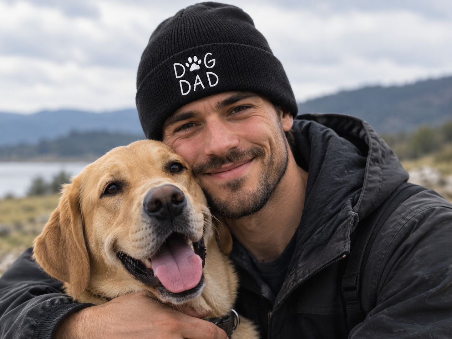 Dog Dad Beanie Hat Black Navy Beige Red Blue Khaki