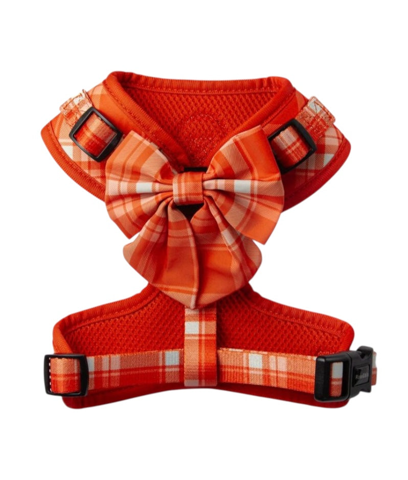 Orange Plaid Adjustable Dog Harness
