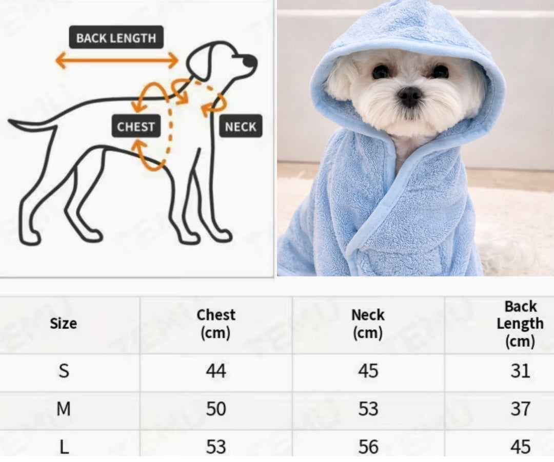 Dog Bath Robe Blue & Pink