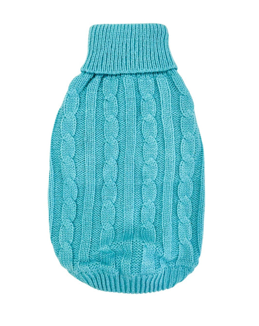 Fine Knit Roll Neck Dog Jumper Aqua Blue