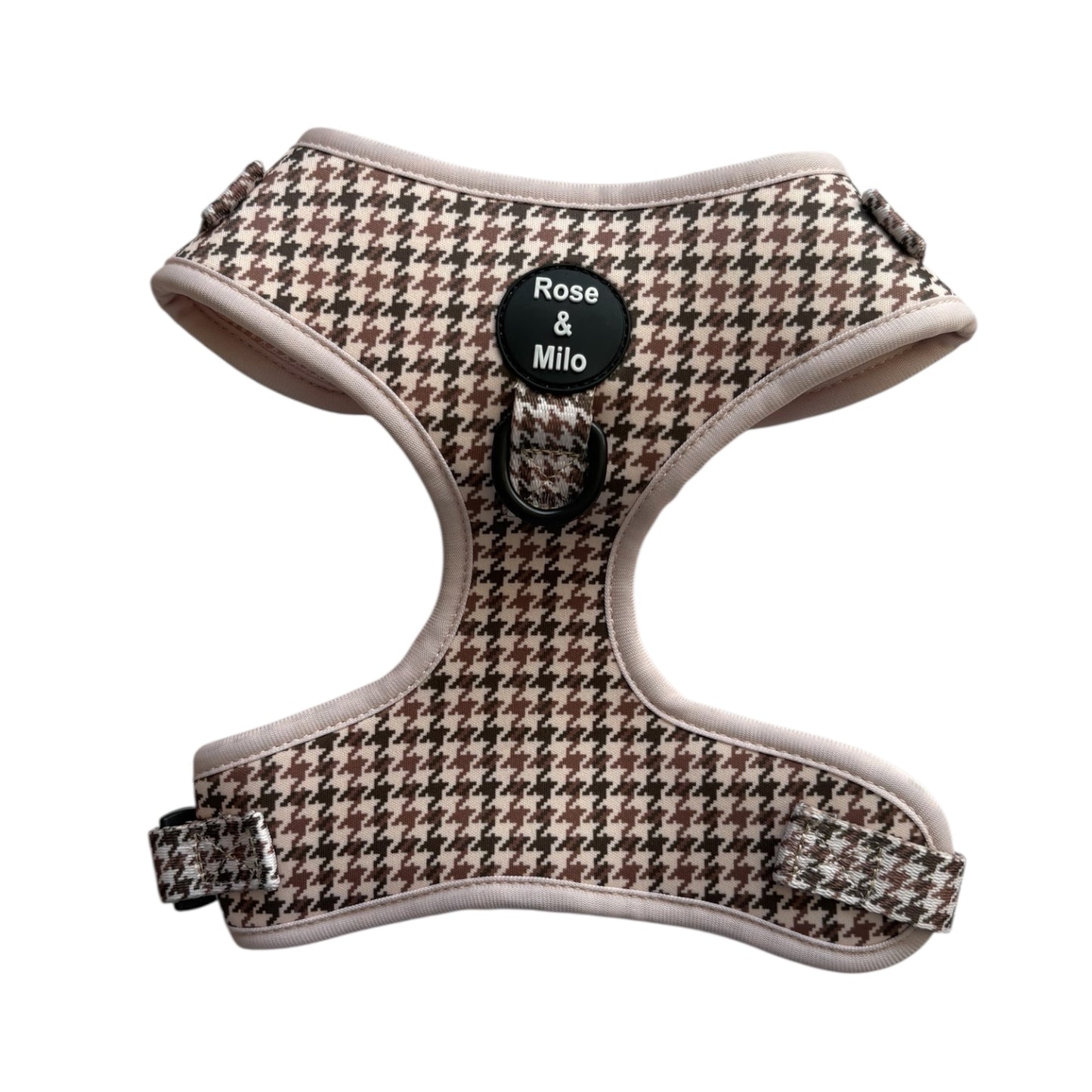 Beige Houndstooth Adjustable Dog Harness
