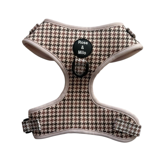 Beige Houndstooth Adjustable Dog Harness
