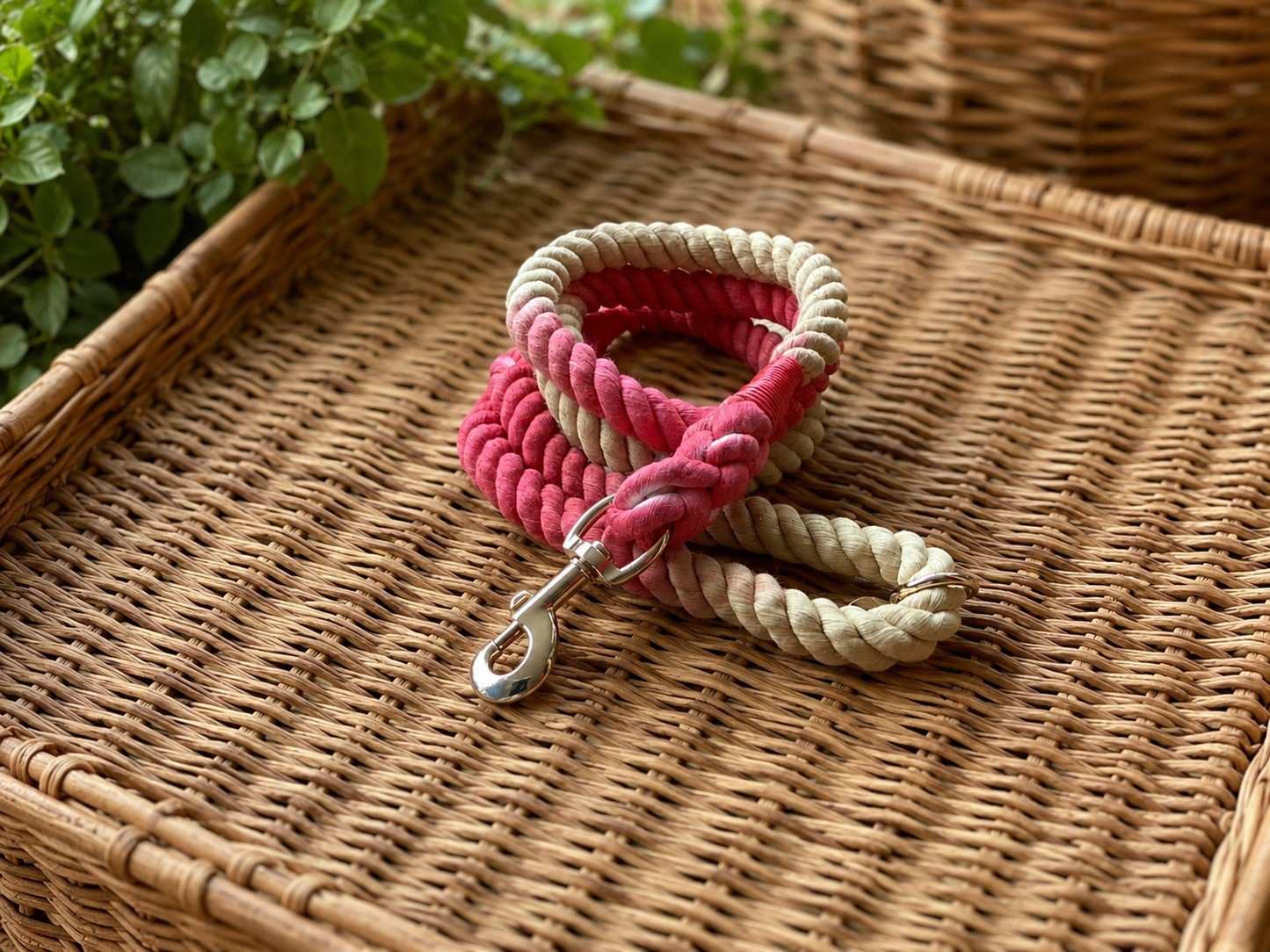 Soft Cotton Rope Lead 5ft Ombre Coral & Sand
