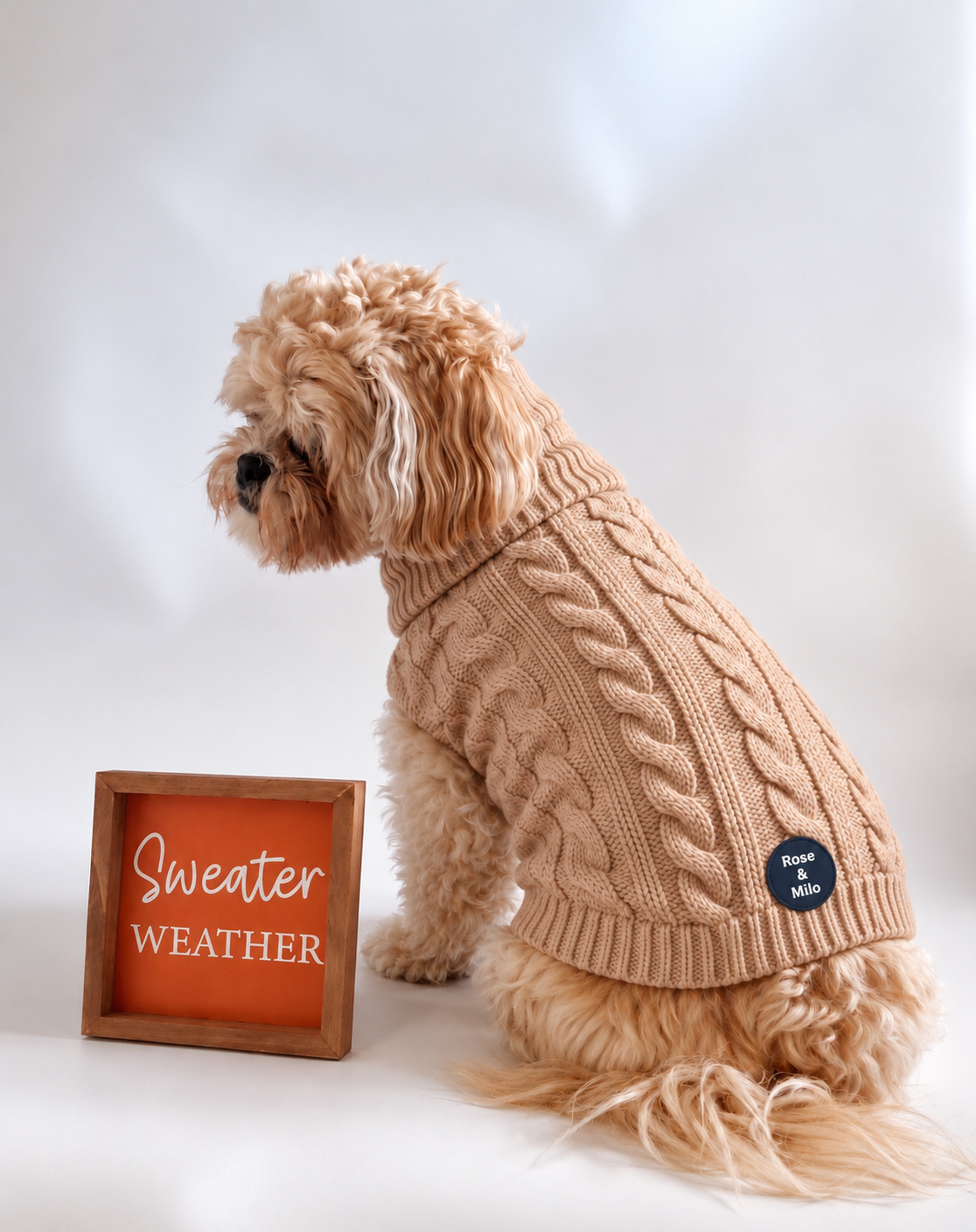 Luxury Cable Knit Dog Jumper Berry & Beige