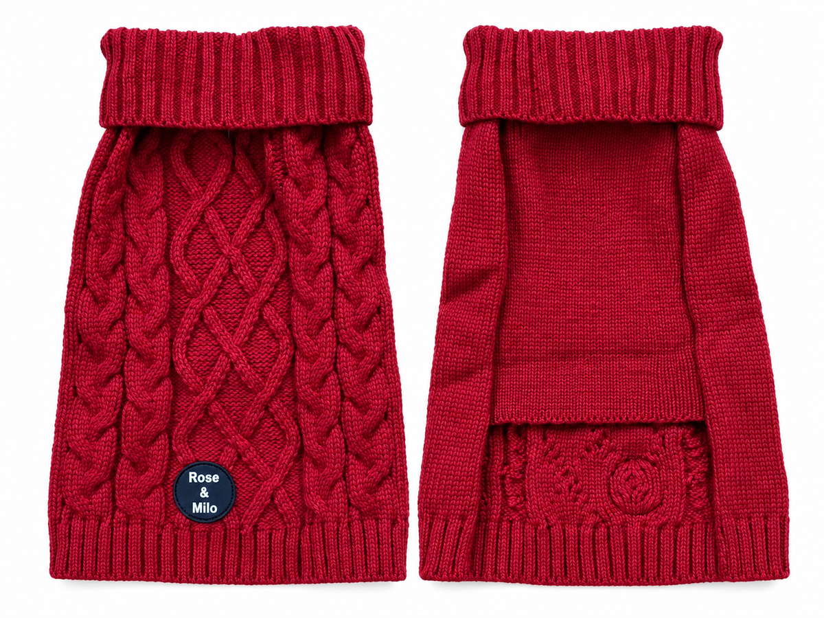 Luxury Cable Knit Dog Jumper Berry & Beige