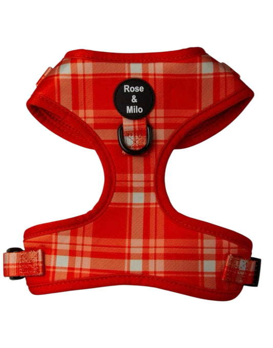 Orange Plaid Adjustable Dog Harness