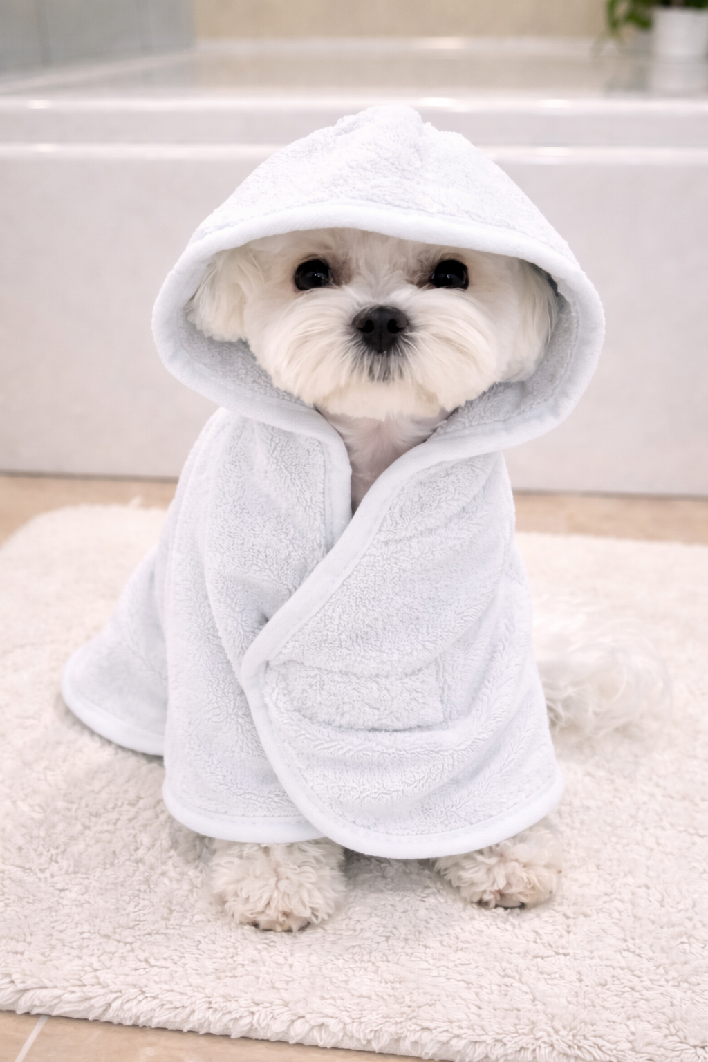 Dog Bath Robe Blue, Pink & White