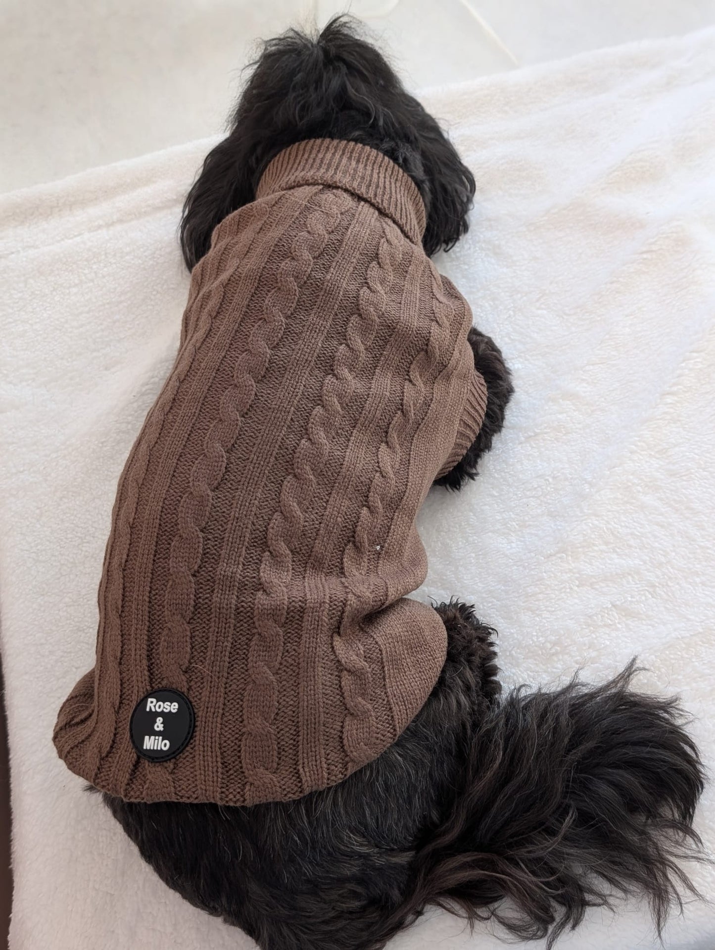 Fine Knit Cable Dog Jumper Latte Brown