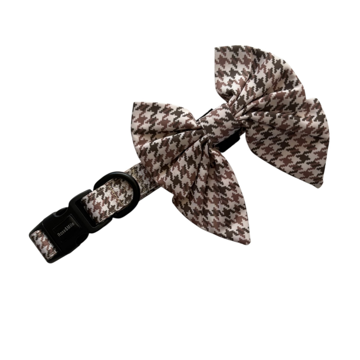 Beige Houndstooth Dog Sailor Bow