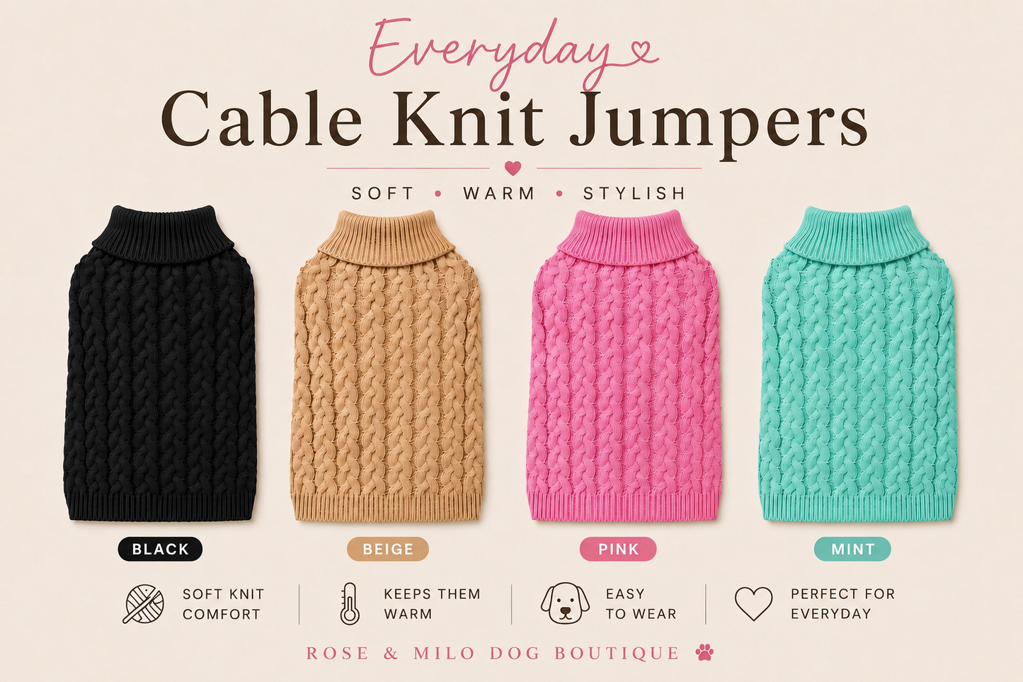 Everyday Cable Knit Dog Jumpers Beige