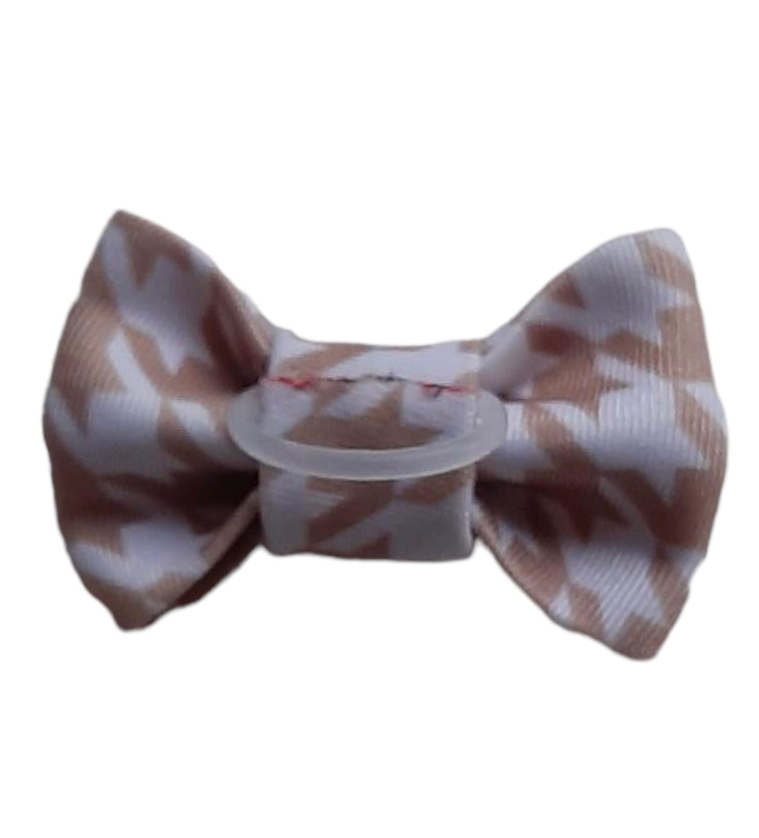 Beige Hound Tooth TOP KNOT Bow